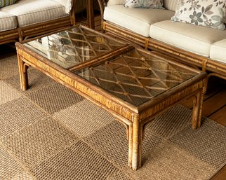 Vintage Rattan Coffee Table With Glass Top - 50' X 24'