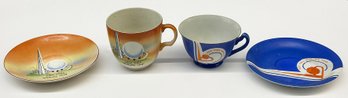 Pair Of 1939 New York World's Fair Souvenir Cup/Saucer Sets - Art Deco