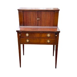 Vintage Federal Style Flame Mahogany Inlaid Secretary Writing Tambour Desk