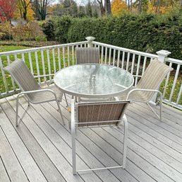 Suncoast Sling Cast Aluminum Outdoor Dining Set - Table, Umbrella,  And 4 Chairs - $3200 Cost