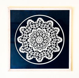 Antique English Crocheted Lace Doily Vintage Centerpiece - Framed