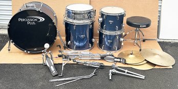 Percussion Plus 5-Piece Drum Set - In Blue - With Stands, Cymbals, Pedal, Tama Seat - In Great Shape