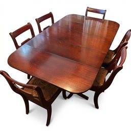 Vintage Brandt Furniture 'The Warfield' Duncan Phyfe Style Mahogany Dining Table W/ 6 Chairs