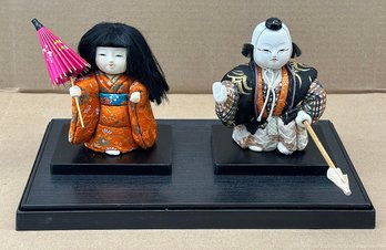 Pair Of Vintage Japanese Kimekomi Dolls