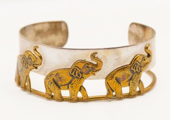 Signed Sterling Silver & Brass Elephant Cuff By Courtney Peterson