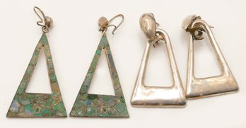 2 Pairs Of Vintage Mexico Sterling Silver Earrings