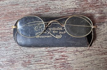 Antique Eyeglasses & Case From Optician In Bridgeport, Conn.