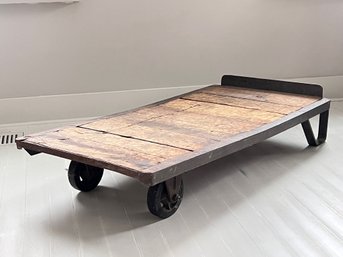 Vintage Heavy Duty Industrial Wheeled Factory Cart - Coffee Table / TV Stand