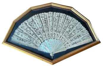 Vintage Mother Of Pearl And Floral Lace Hand Fan