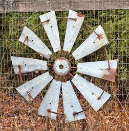 Rustic Galvanized Metal Farm Fan - Garden Decor