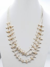 Triple Strand Native American Zuni Bird Fetish Necklace