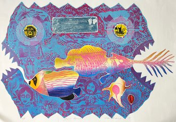 Large 1976 Shigeru Narikawa Aquatint Etching 'Fishbone' - Signed - 39' X 26.25'