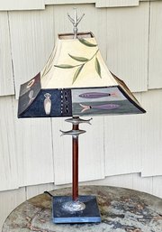 Handmade Metal Nautical Table Lamp With Painted Shade