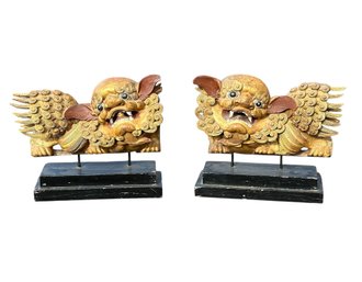 Pair Of Early 20th Century Chinese Foo Dogs - Lacquer Over Wood - 2003 Insurance Valuation $3750