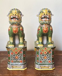 Pair Of Vintage Porcelain Foo Dogs