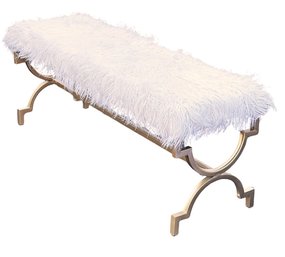 Gold Metal Bench With White Fur Top - 55' Long