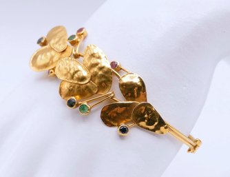 18K Yellow Gold Bangle Bracelet With Gemstones