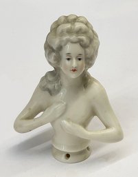 Antique German Marie-Antoinette Half-Doll / Pin-Cushion Ceramic Doll