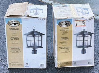 Pair Of Hampton Bays 3-Light Aged Iron Steel Outdoor Weather Resistant Post Lights - Never Used