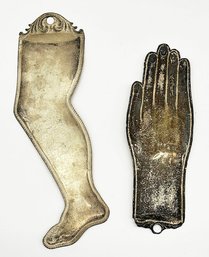 Antique Silver Catholic Italian Ex-Voto Hand And Leg - Large (11.625' & 10.5' Tall)