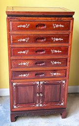 Rosewood Asian Jewelry Box Storage Cabinet With Mother Of Pearl Inlay