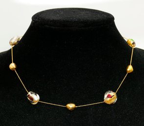 14K Gold And Murano Glass Italian Necklace