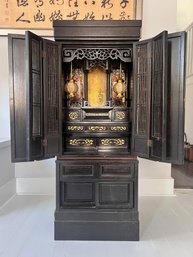 Antique Japanese Black And Gilt Hardwood Altar / Butsudan
