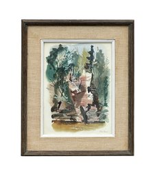 Mid-Century Modern Watercolor Landscape Painting