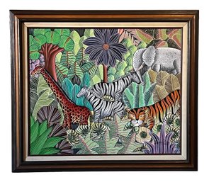 Original Oil On Canvas By Laureus Pierre (Haiti, 20th C) - Jungle Scene