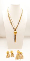 Vintage 1980's Lions Head Jewelry Set - Necklace, Brooch, And Earrings