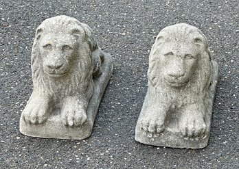 Pair Of Concrete Outdoor Garden Lion Sculptures