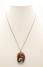 Enameled Asian Style Locket Pendant Necklace From C.W. Sellors- Sterling Silver Chain