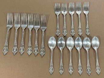 1950's  Lunt Eloquence Sterling Silver Flatware - Dinner Forks, Side Forks, Spoons (29.5 Oz Silver)