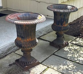 Pair Of Large Cast Iron Urn Planters