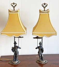 Pair Of Chelsea House Chinoiserie Style Patinated Metal Table Lamps