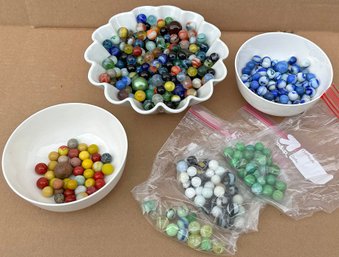 Large Lot Of Antique & Vintage Marbles - Clay, Glass, Agate - Nice Collection