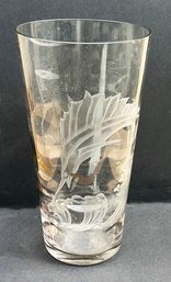 Large Marlin Fish Etched Glass Vase - 14.5' Tall
