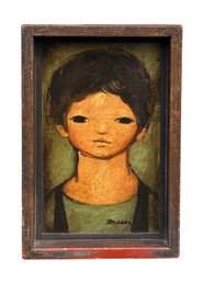 Mid-Century Modern Original Oil On Board - Boy