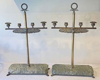 Pair Of Vintage Brass And Marble Candleabras