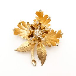 Vintage Joseph Warner 'Day & Night' Mechanical Flower Brooch With Rhinestones