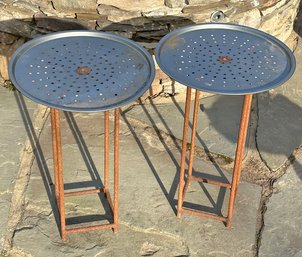 Pair Of Industrial Outdoor Folk Art Side Tables