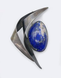 Vintage Mexico Sterling Silver And Lapis Lazuli Brooch