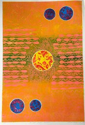 Large 1976 Shigeru Narikawa Aquatint Etching 'The Sun Inside Mirror' - Signed - 36.5' X 27'