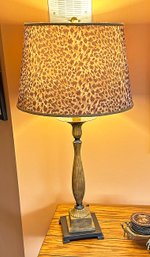 Candle Holder Style Table Lamp With Animal Print Shade