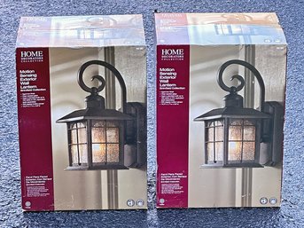 Pair Of Brimfield Motion-Sensing 14.2 In. Aged Iron Outdoor Wall Light Sconce - NEW