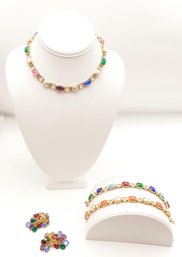 Vintage Joseph Warner Multicolor Necklace, Bracelets (2), And Earring Set