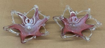 Vintage Pair Of Lavorazione Murano Italian Art Glass 6-Pointed Starfish Bowls