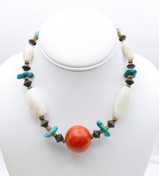 Vintage Turquoise, Coral, And Stone Necklace