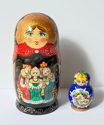 Pair Of Vintage Russian Hand Painted Nesting Dolls