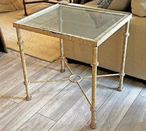 Distressed Wrought Iron And Glass Side Table